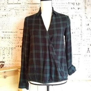 MADEWELL wrap front high low Palma plaid shirt XS